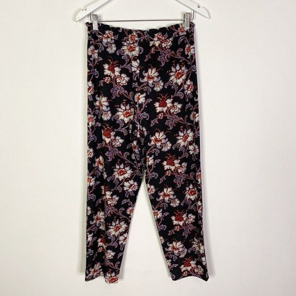 CLEARANCE - Club Monaco Black Floral Print Pull On Elastic Waist Dress Pants - Picture 2 of 6